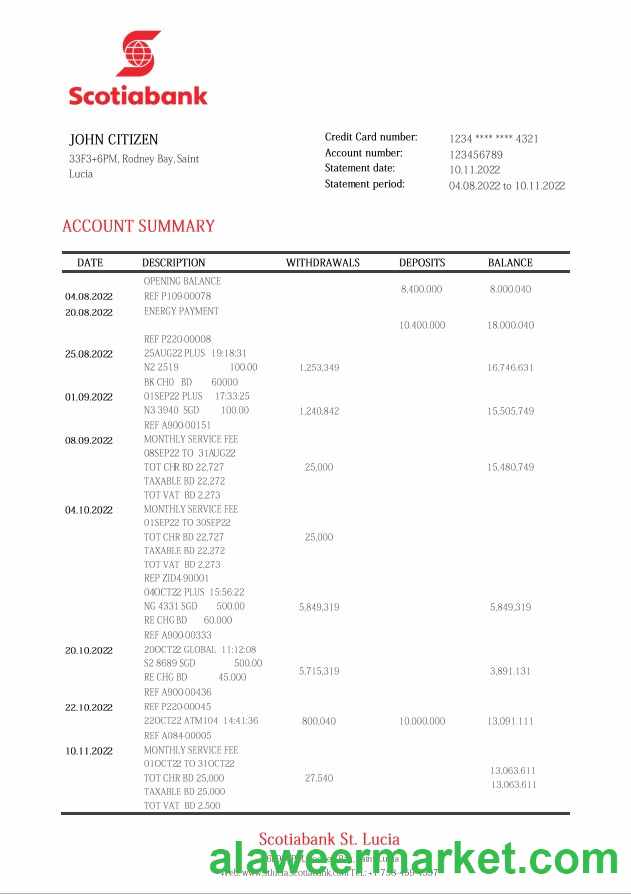 Saint Lucia Scotiabank bank statement